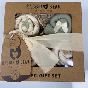 Rabbit Bear Baby Size 0-3M Organic Cotton 4 Piece Baby Bodysuit Gift Set NEW